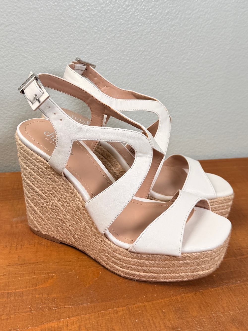 Charles by Charles David White Espadrille Wedge Sandals with Ankle Strap - Picture 3 of 9